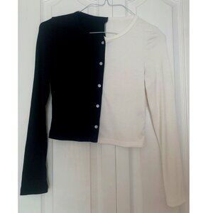 Two Tone Button Up Rib-knit Top